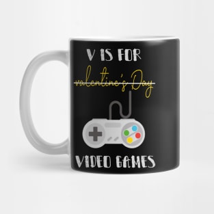 V Is For Valentine's Day Video Games with a controller design illustration Mug